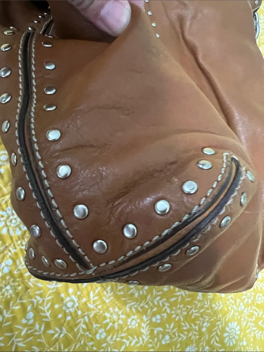 Michael Kors Cognac Leather Studded Shoulder Bag